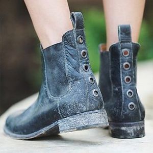 FP black distress mountain peak Chelsea boots